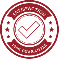 a satisfaction 100 % guarantee stamp with a check mark in the center .