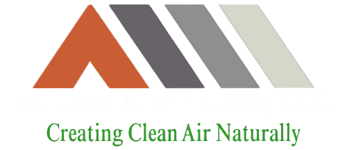 Logo with an orange A shape followed by three angled gray and white blocks. Text: Creating Clean Air Naturally.