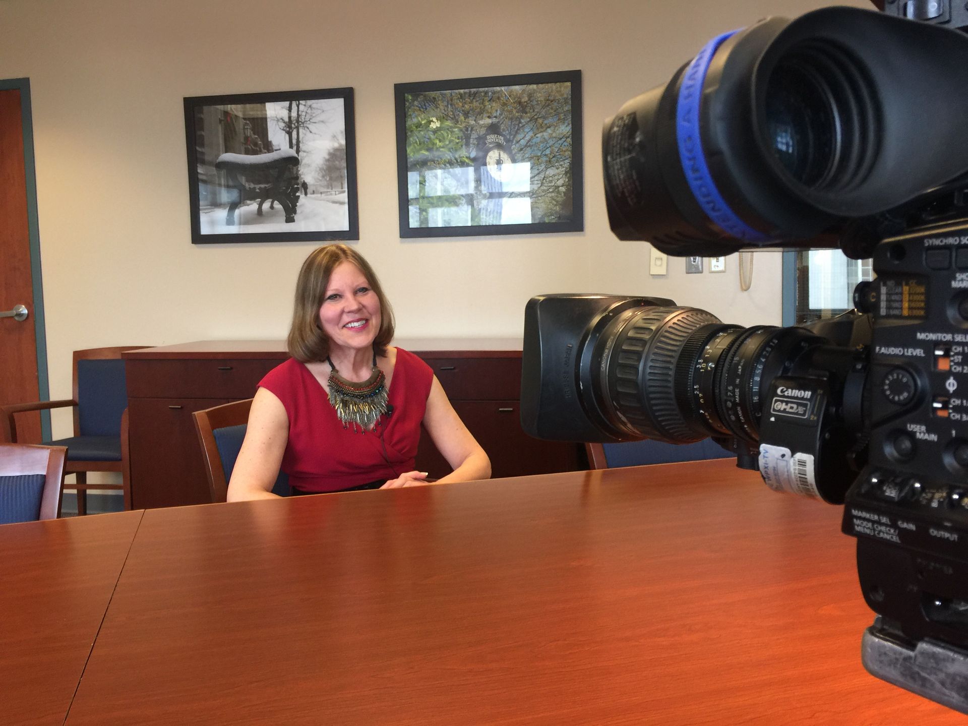 Audrey Guskey sitting in front of camera for interview with WPXI