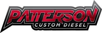 A red and black logo for patterson custom diesel | Patterson Brothers Automotive