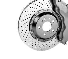 A close up of a brake disc with a brake caliper attached to it on a white background. | Patterson Brothers Automotive