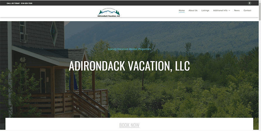 Adirondack Vacation Website screenshot
