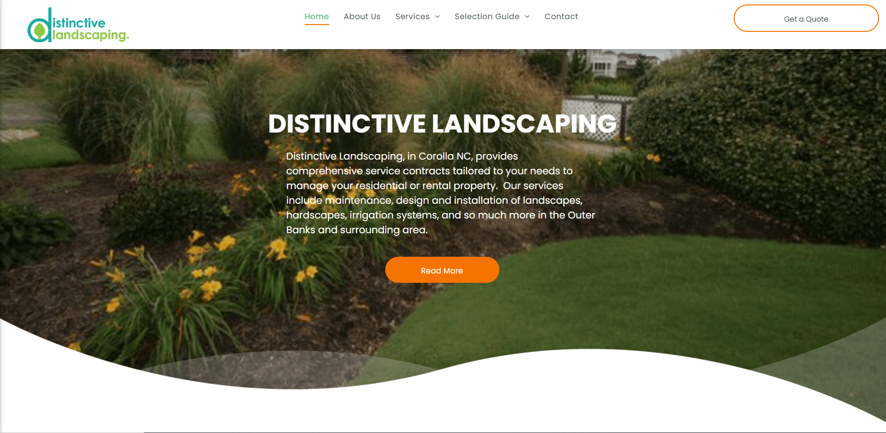 Landscaping website showing Home with manicured lawn