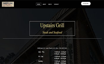 Screen shot of  Upstairs Grill website maintained by Placid Web Designs