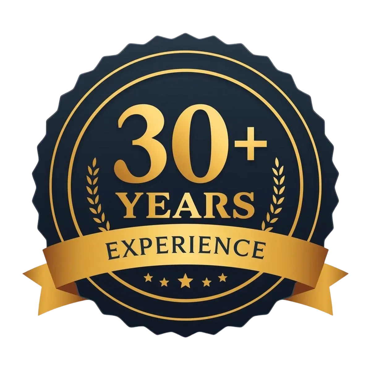 badge showing 30 years experience