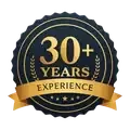 A gold and navy blue seal with the text 