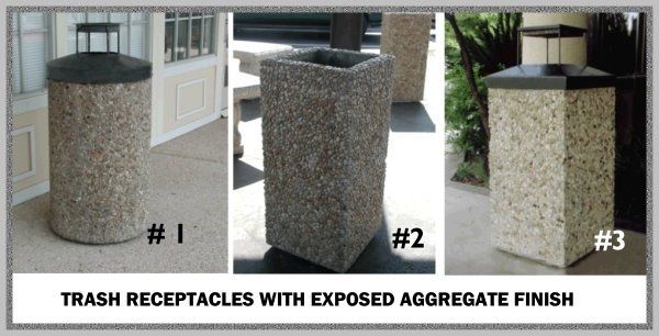 concrete and stone trash receptacle