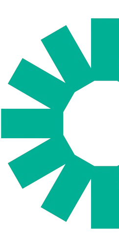 A green circle with rays coming out of it on a white background.