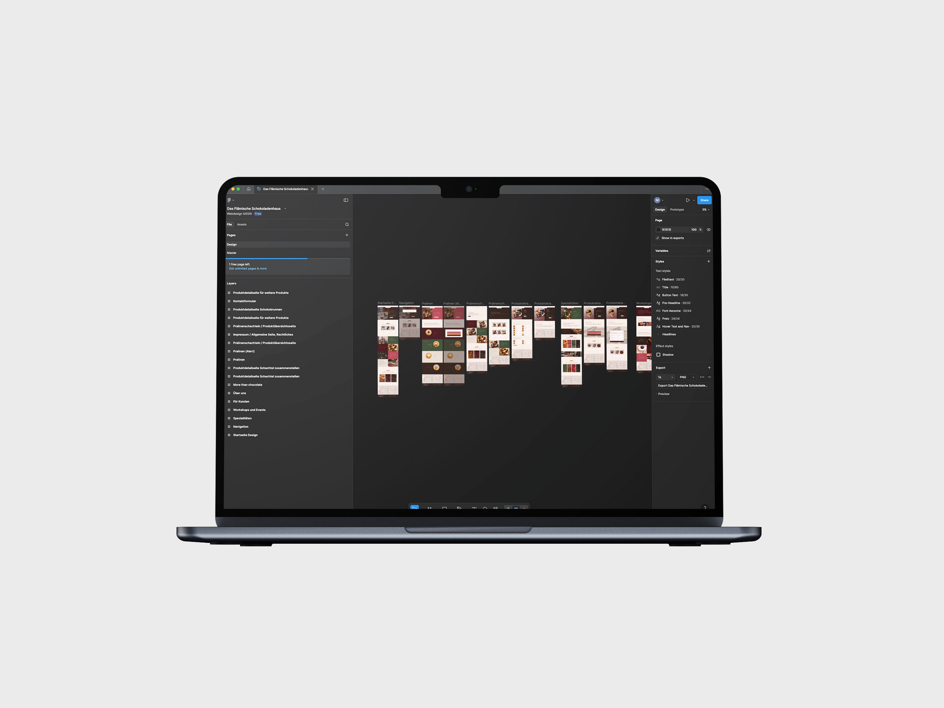 Laptop mit einer Softwareoberfläche im dunklen Design, auf der in der Mitte mehrere Bildminiaturen angeordnet sind.