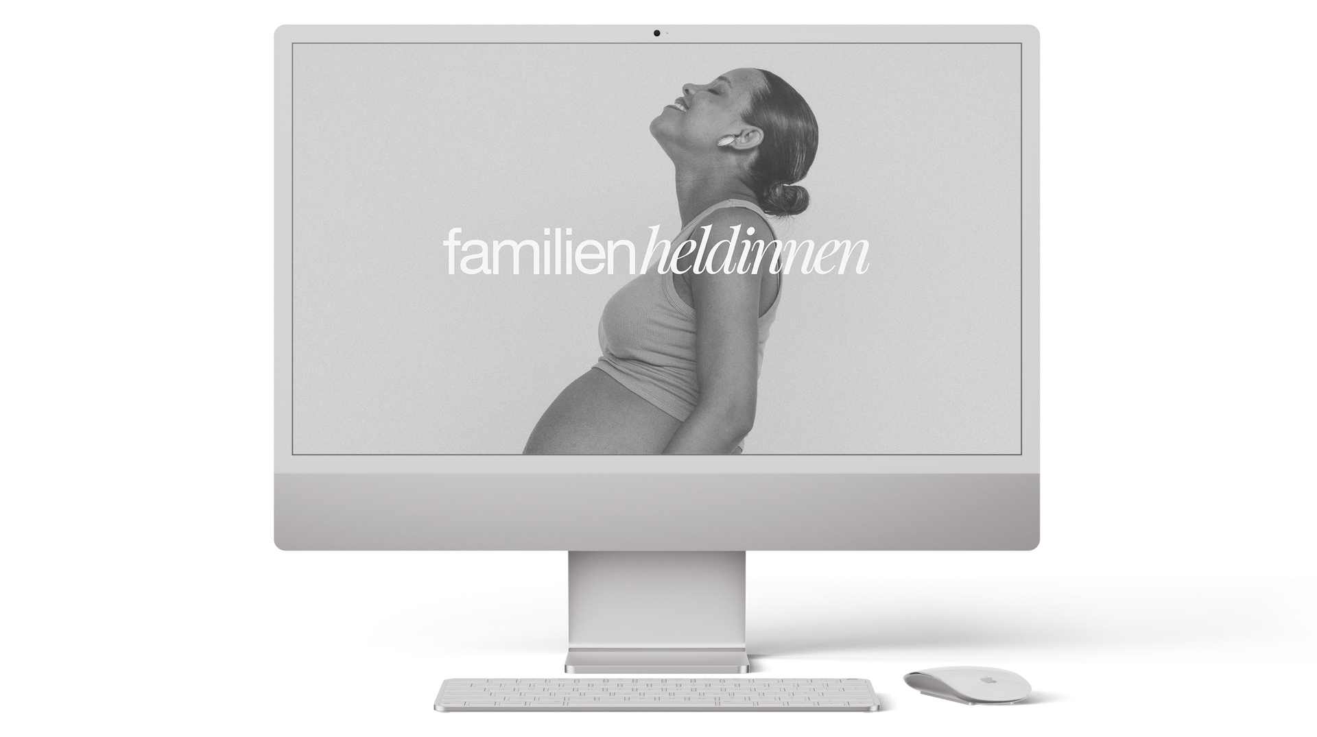 Computerbild mit der Abbildung einer schwangeren Person, die nach oben schaut; Text: 