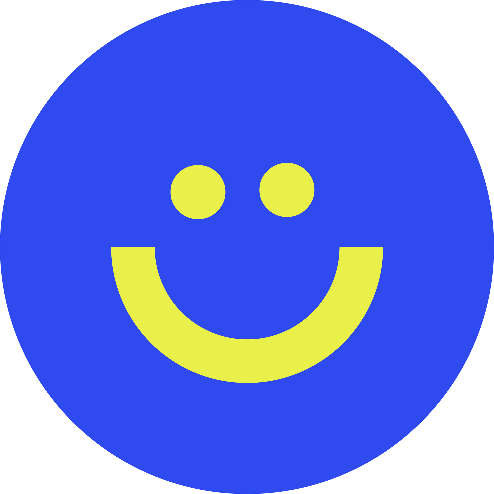 Blauer Kreis mit gelbem, lächelndem Gesicht.