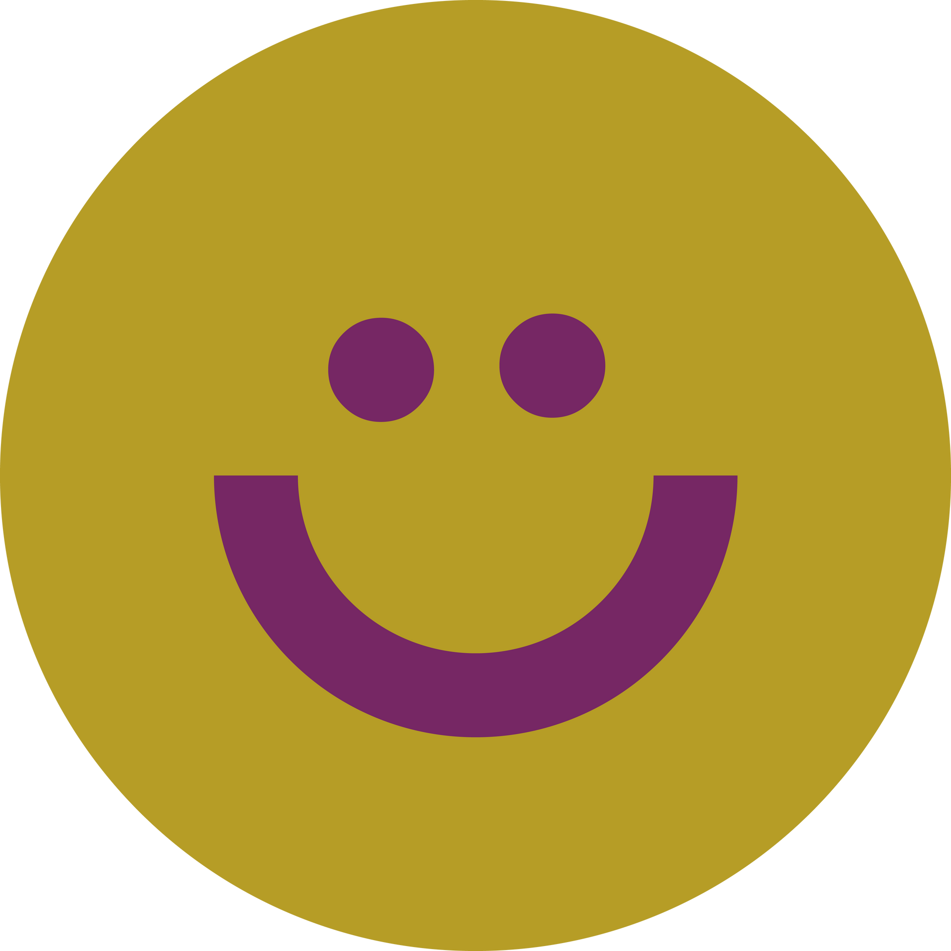 Gelber Kreis mit lila Smiley-Gesicht.