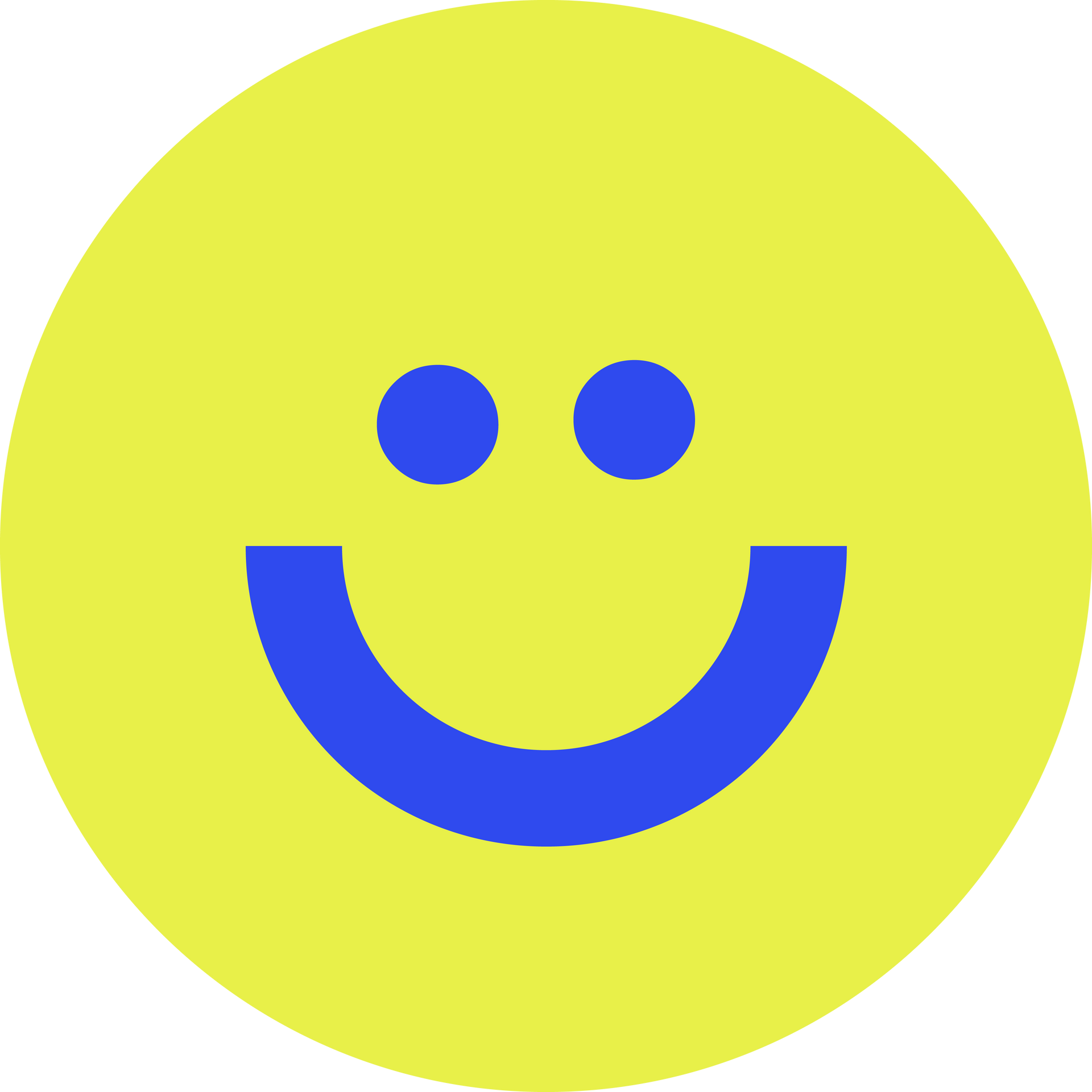 Gelber Kreis mit blauen Augen und lächelndem Mund.