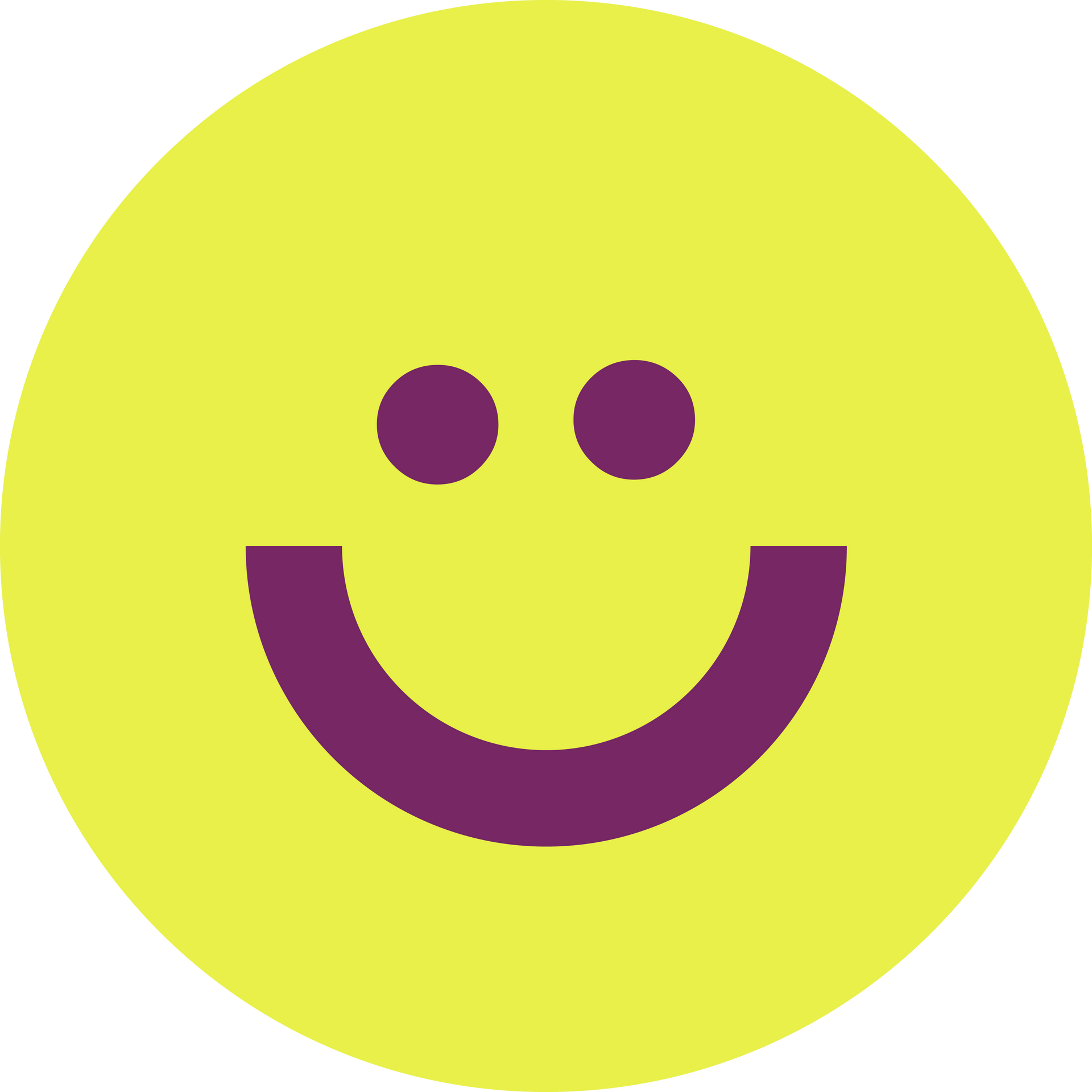 Gelbes Smiley-Gesicht mit lila Augen und Mund.