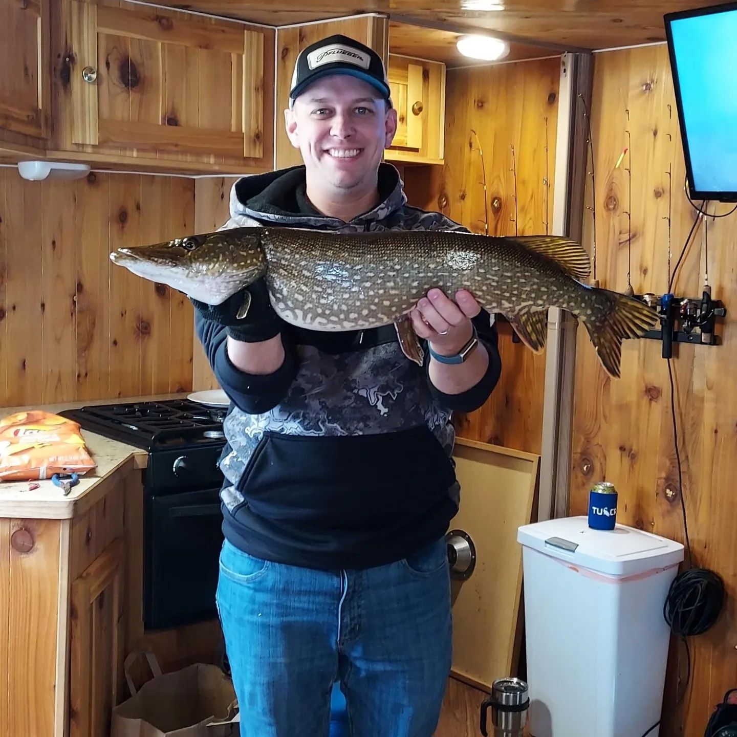 northern pike ice fishing guide and houses Lake Minnetonka