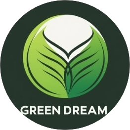 Un logo da sogno verde con una foglia al centro