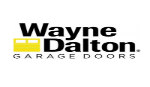 The logo for wayne dalton garage doors is yellow and black.