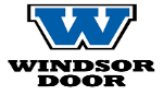 The windsor door logo is blue and white and says windsor door.