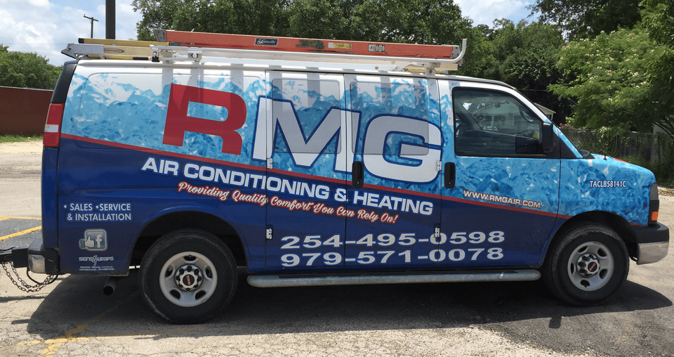 rmg air conditioning & heating vehicle in red, white and blue colors