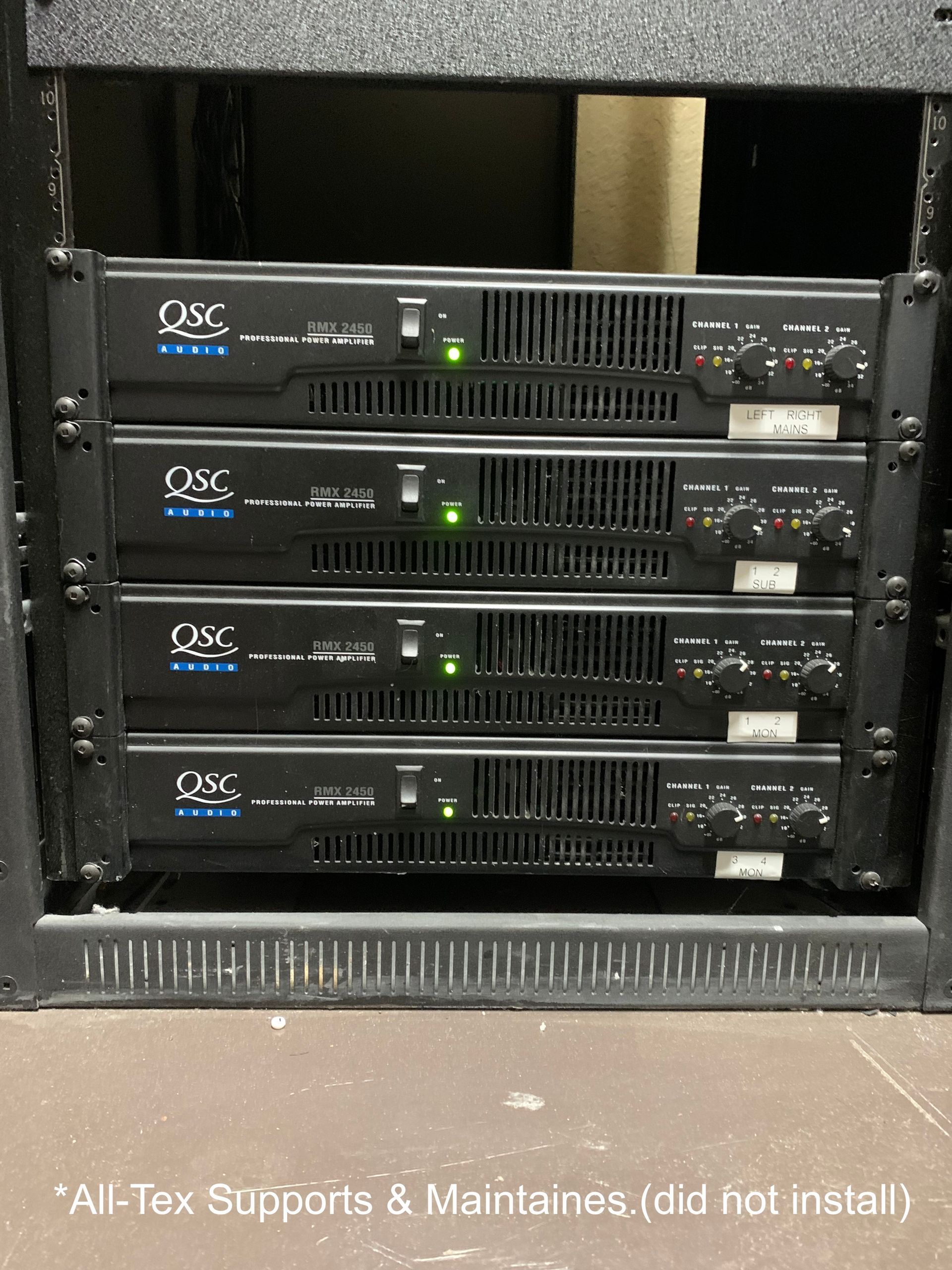 A row of owc amplifier units in a rack