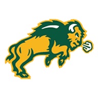 Green and yellow bison logo, jumping to the right.