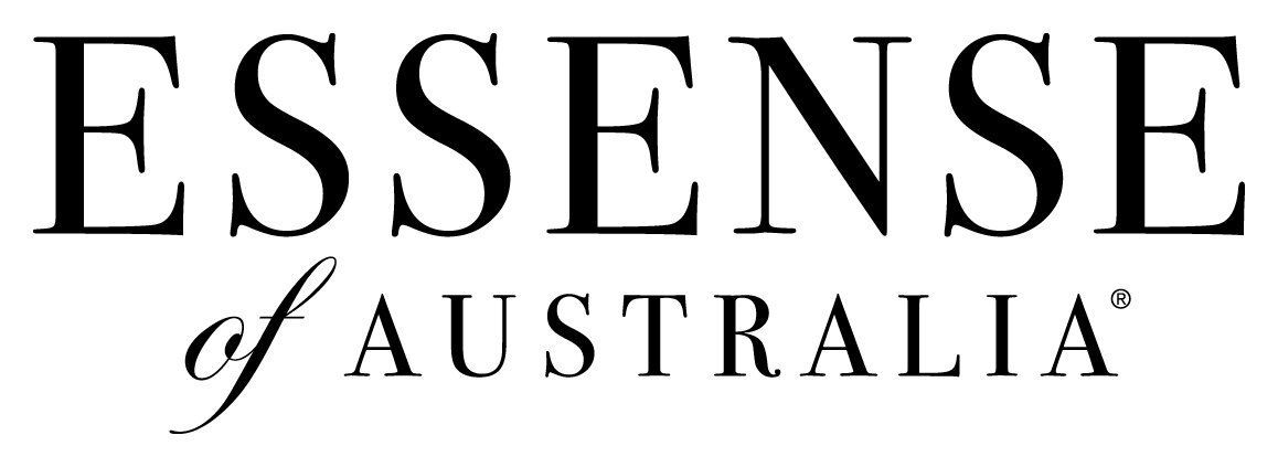The logo for essense of australia is black and white.