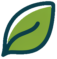 A green leaf with a blue outline on a white background.