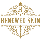 Golden logo for Renewed Skin, featuring text and ornate circular design elements.