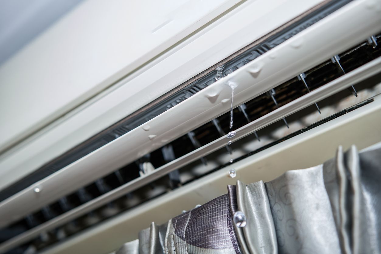 Water pooling around the base of a residential AC unit in Brooklyn, NY