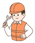 Construction worker holding a wrench, wearing an orange hard hat and vest.