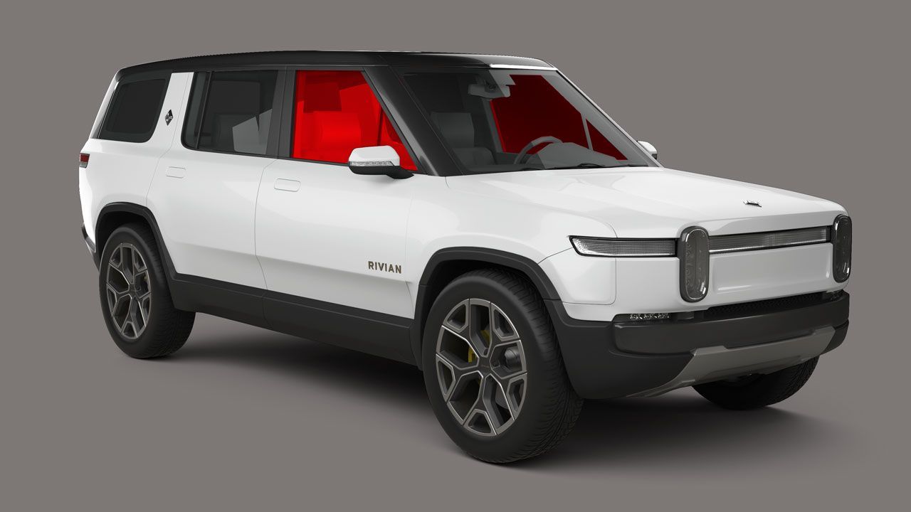 A white suv with a red seat belt on the driver 's seat.