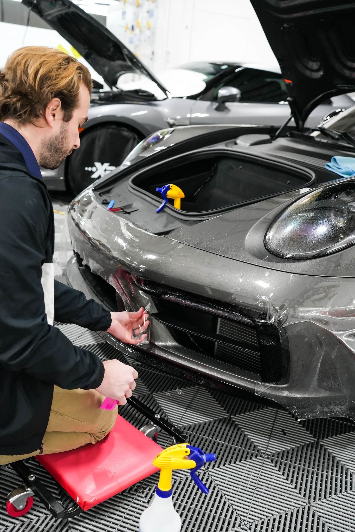 Porsche installation of clear bra
