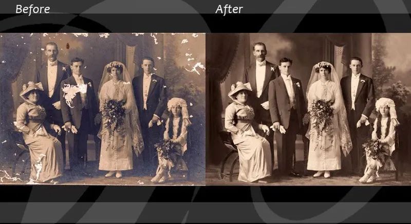 A Before and After Photo of A Wedding Party - The Picture Framer In Parramatta Park, QLD