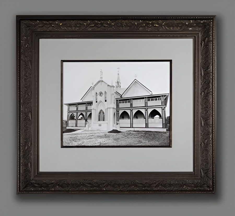 A Black And White Photo Of A Church In A Frame — The Picture Framer In Parramatta Park, QLD