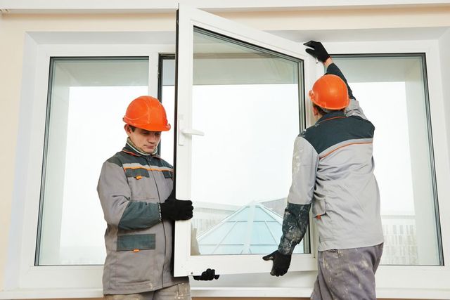 Two Workers Installing Window — Oak Forest, IL — Window & Door Super Store