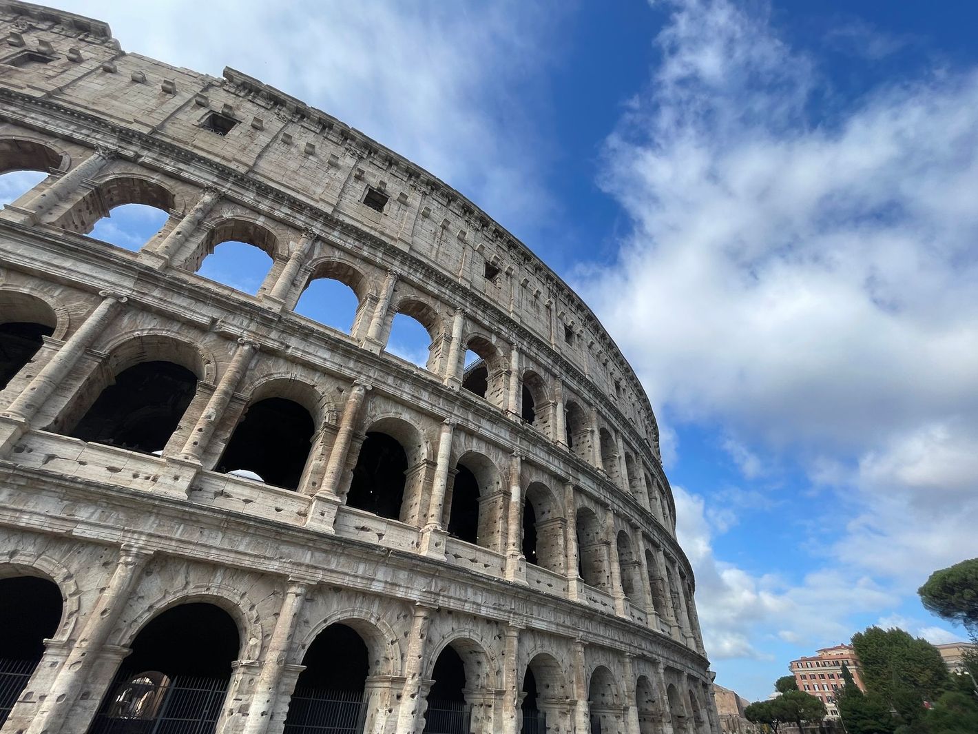 A view of the outside of the Colosseum in Rome, Italy.