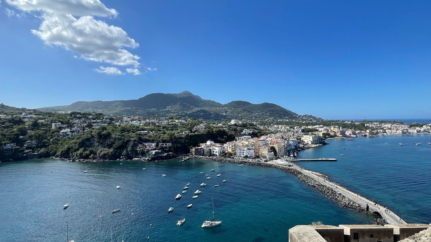 A picture of taken of Ischia Island from the Aragonese Castle in the Gulf of Naples, Italy.