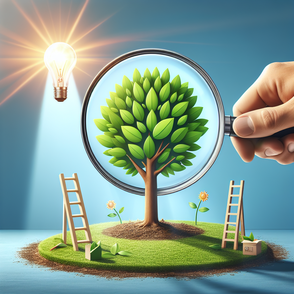 A person is holding a magnifying glass over a tree.