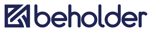 A close up of a beholder logo on a white background