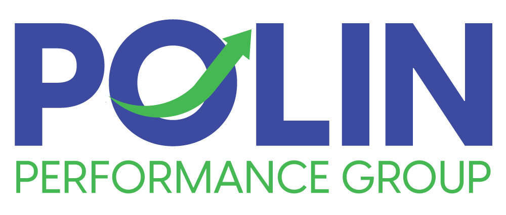 A blue and green logo for polin performance group.
