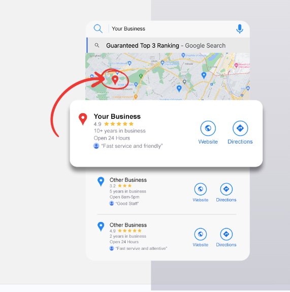 A map of a city with red circles on it