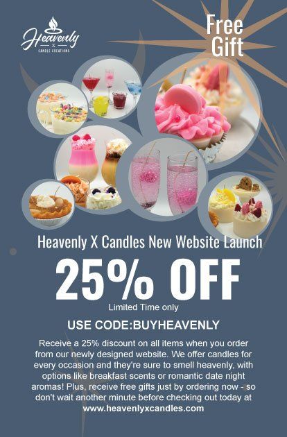 an advertisement for heavenly x candles offering a 25% off