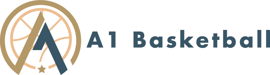 A logo for a1 basketball with a basketball in the middle.
