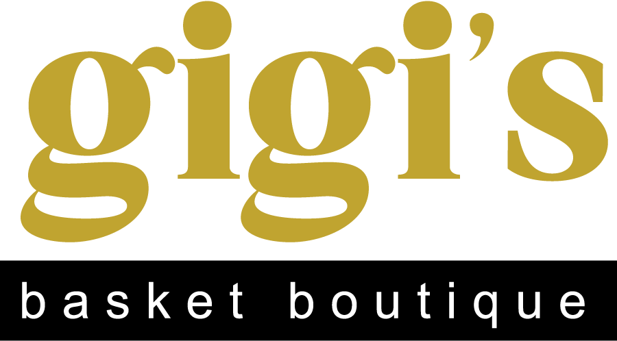 The logo for gigi 's basket boutique is gold and black
