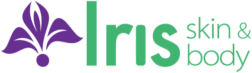 The logo for iris skin and body has a purple flower on it.
