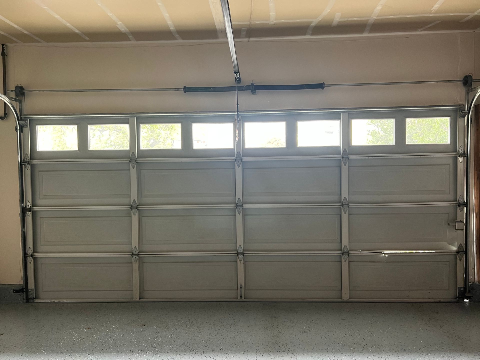 Inside view of broken garage door