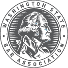 The logo for the washington state bar association has a picture of george washington in the center.