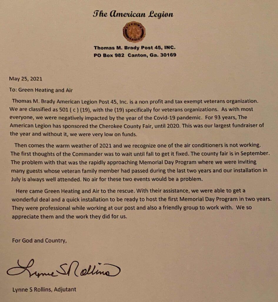 Letter from The American Legion, dated May 25, 2021, on official stationary.