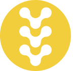 A yellow circle with three white dots inside of it.