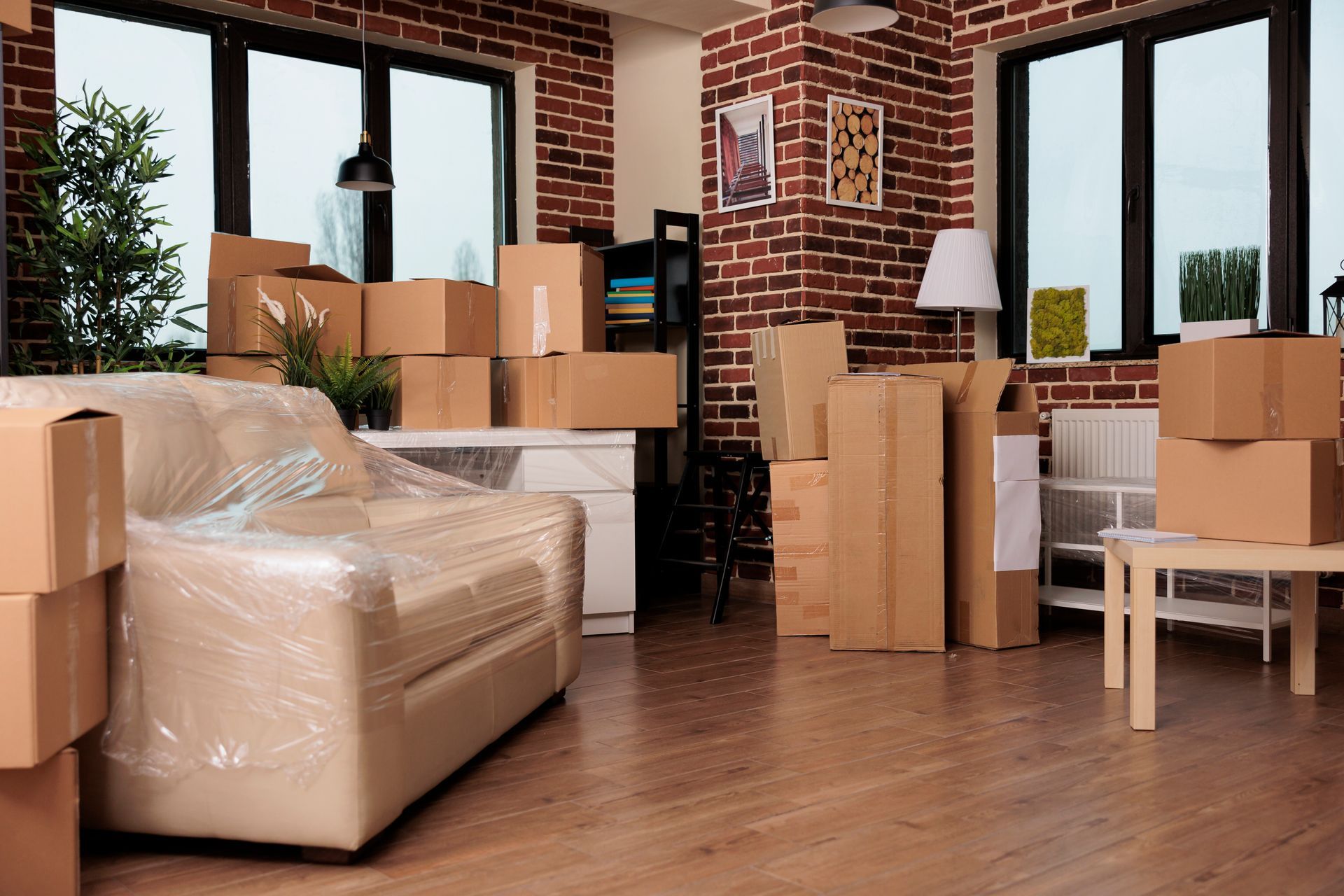 Moving boxes ready to be moved out of state by local moving company located in Lafayette, LA
